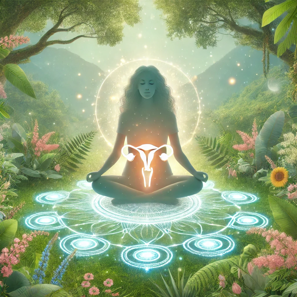 Woman resting in meditation surrounded by nature