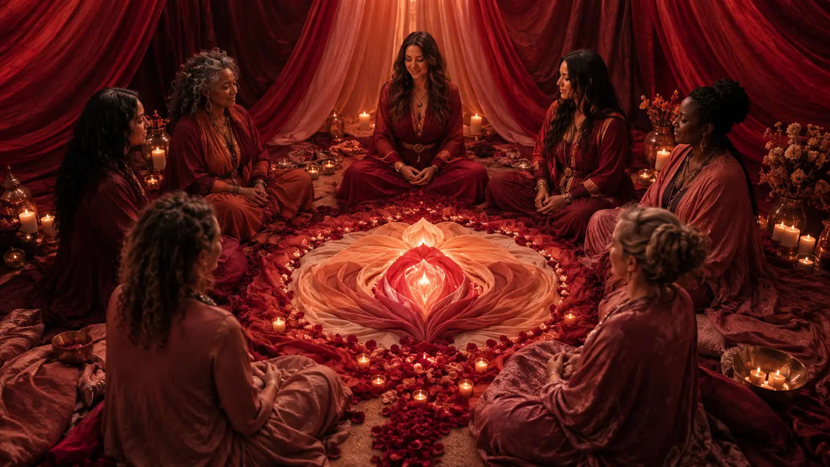 Women gathered in the Harṣa sacred circle