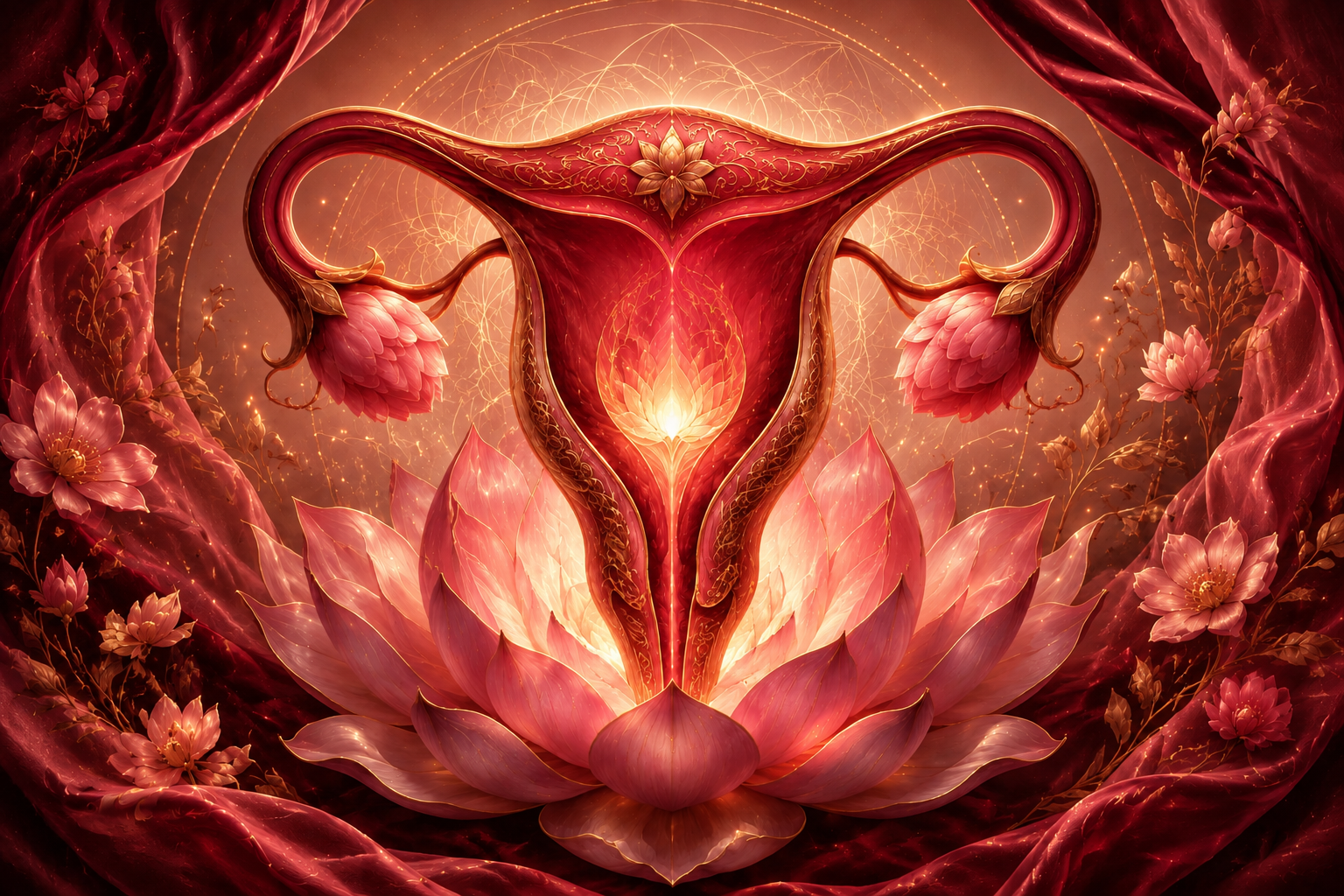 Artistic ovaries surrounded by soft flowers, symbolising feminine cycles and embodied wisdom